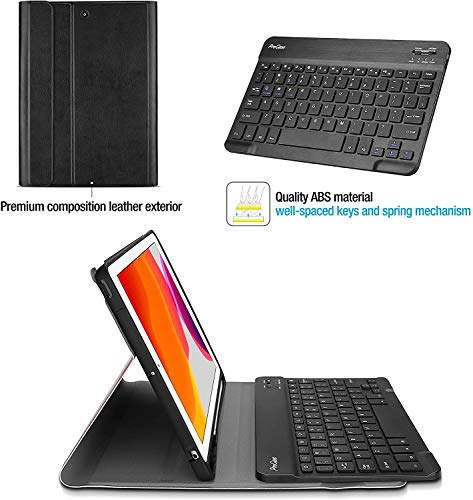 Procase Funda con Teclado Americano para iPad 8 2020 / iPad 7 2019 10.2", Carcasa Delgada con Teclado Inglés Inalámbrico Desmontable Magnético para iPad 10.2 Pulgadas 8ª 2020 y 7ª 2019 –Negro