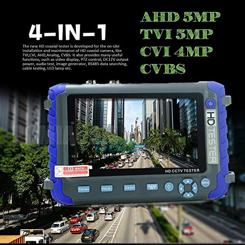 Profesional CCTV Tester IV8C 5 Pulgadas 5MP AHD TVI 4MP CVI CVBS Tester de cámara de Seguridad Probador coaxial HD Monitor de Video con Controlador PTZ Prueba de Cable UTP DC 12V Salida