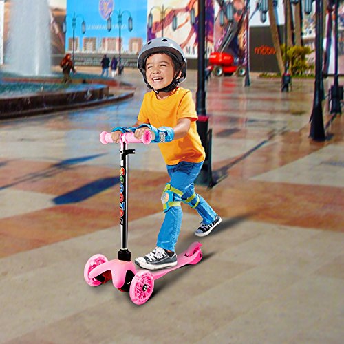 Profun Patinete 3 Ruedas Patinete Niños con Luces Patinete Infantil Altura del Manillar Ajustable Patinete Niña con Freno Patinete Scooter Ideal para Niños de 3-10 Años (Menores de 1,2 Metros) (Rosa)