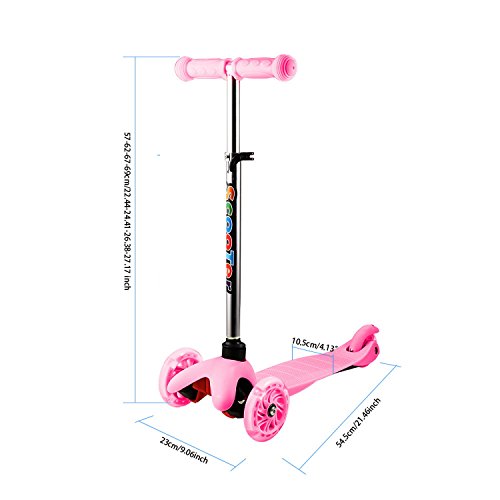 Profun Patinete 3 Ruedas Patinete Niños con Luces Patinete Infantil Altura del Manillar Ajustable Patinete Niña con Freno Patinete Scooter Ideal para Niños de 3-10 Años (Menores de 1,2 Metros) (Rosa)