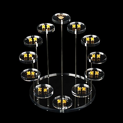 Proglam - Soporte organizador de joyas de acrílico transparente con 12 bandejas para anillos, pendientes, pulseras, collares, etc.