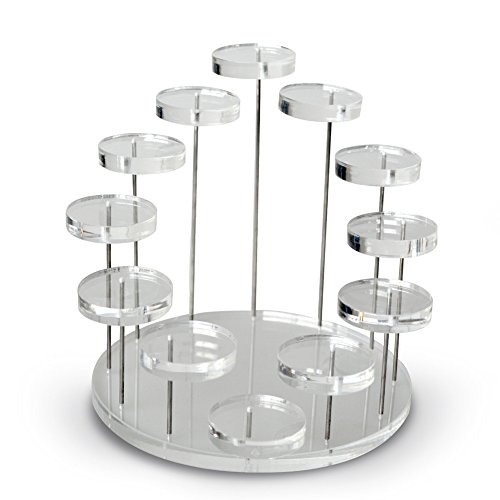 Proglam - Soporte organizador de joyas de acrílico transparente con 12 bandejas para anillos, pendientes, pulseras, collares, etc.