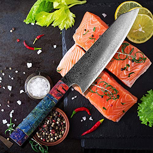 Promithi Cuchillo Chef Hecho A Mano,67 capas japonesas Damasco VG10 acero de alto carbono 8 pulgadas Cocina Kiritsuke Knife,Cuchilla de corte de carne vegetal ergonómica Mango de madera