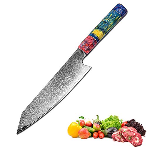 Promithi Cuchillo Chef Hecho A Mano,67 capas japonesas Damasco VG10 acero de alto carbono 8 pulgadas Cocina Kiritsuke Knife,Cuchilla de corte de carne vegetal ergonómica Mango de madera