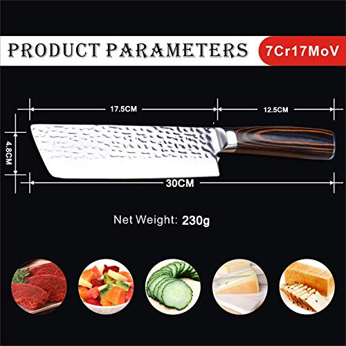 Promithi Nakiri japonés Cuchillo de chef Acero inoxidable de alto carbono Cuchillo de cocina Patrón de Damasco antiadherente Cuchillo para picar Cuchilla para carne Cuchillo para cortar en rodajas 7Cr