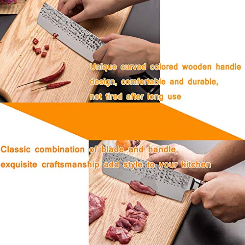 Promithi Nakiri japonés Cuchillo de chef Acero inoxidable de alto carbono Cuchillo de cocina Patrón de Damasco antiadherente Cuchillo para picar Cuchilla para carne Cuchillo para cortar en rodajas 7Cr