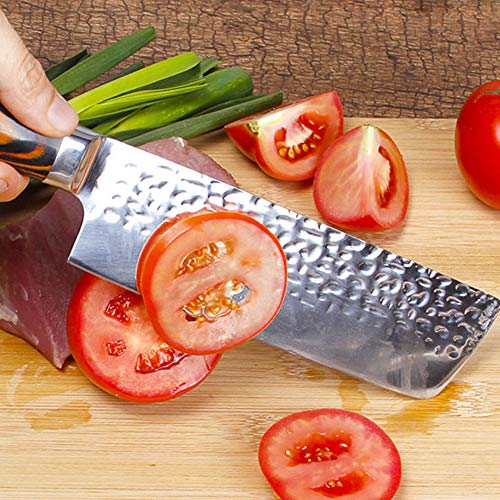 Promithi Nakiri japonés Cuchillo de chef Acero inoxidable de alto carbono Cuchillo de cocina Patrón de Damasco antiadherente Cuchillo para picar Cuchilla para carne Cuchillo para cortar en rodajas 7Cr