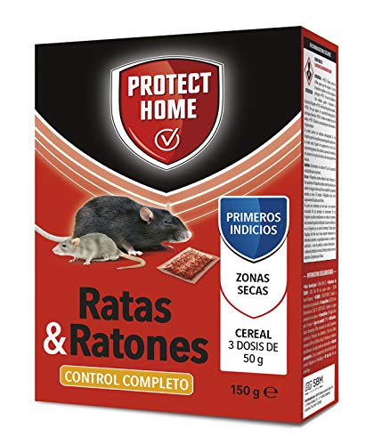 PROTECT HOME Raticida en Cereal de Alta eficacia y Poder de atracción para Zonas secas. Ratas y Ratones, 150gr, Rojo, 150 G