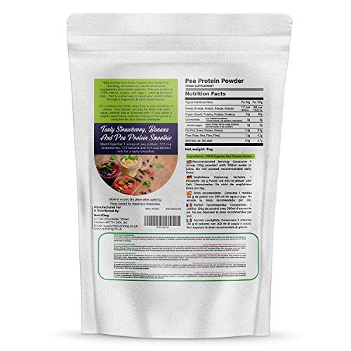 Proteína en Polvo Orgánica de Guisante sin Sabor NutriZing - 80% Proteína - Más de 30 raciones - Lo mejor para vegetarianos y veganos - Libre de Soya y Gluten - bolsa de 1kg