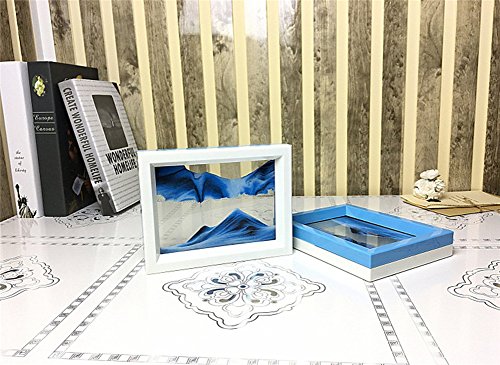 PROW® Dinámico 3D Paisaje Natural Que Fluye Arena Picture Art Doble Cara de Doble Color de Arena en Movimiento Fluye Foto de Reloj de Arena (Azul Blanco)