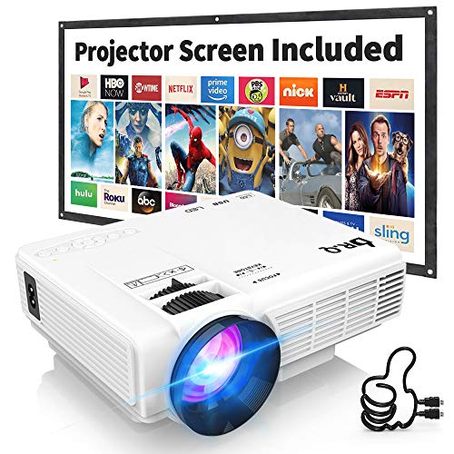 Proyector DR.Q HI-04 con Pantalla de Proyección, 5000 Lux Proyector de Video Soporta 1080P HD, Proyector Mini Compatible con TV Stick PS4 Xbox Wii HDMI VGA SD AV USB, Home Theater Proyector, Blanco.