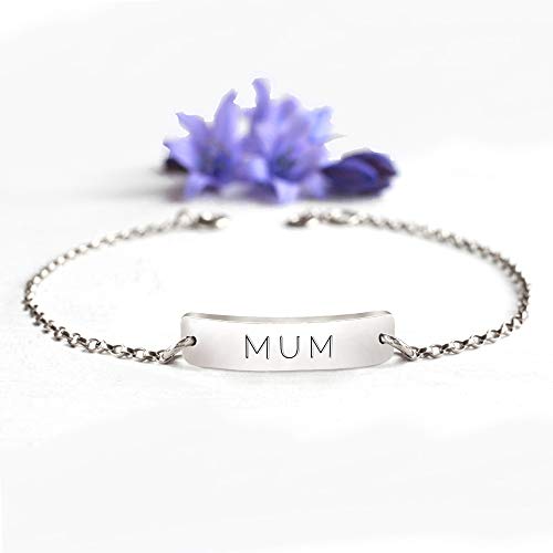 Pulsera de barra de plata esterlina personalizada MAMA, MAMMA, MADRE, MOM o MUM para el Día de la Madre o Cumpleaños, regalo para mamá