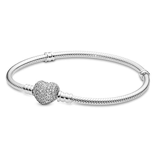 Pulsera de Pandora con corazón pavé 590727CZ, plata, 19 cm