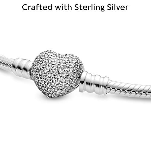 Pulsera de Pandora con corazón pavé 590727CZ, plata, 19 cm