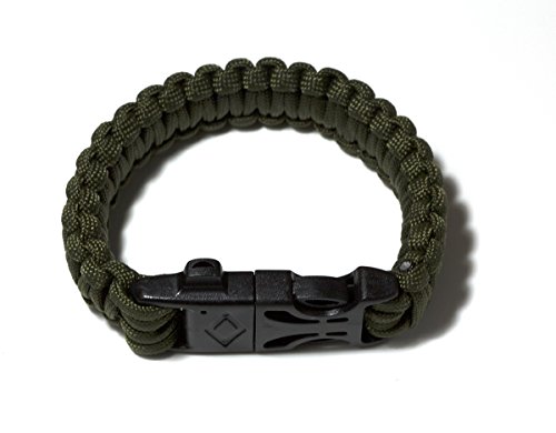 Pulsera de supervivencia con silbato, cuerda, mechero, rasqueta para aire libre (negro y verde)