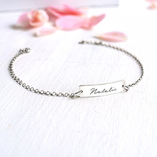 Pulsera Personalizada Pequeña Barra en Plata Esterlina con Escritura Nombre, pulsera de la barra de nombre, regalo de Día de San Valentín, regalo de dama de honor, regalo de cumpleaños