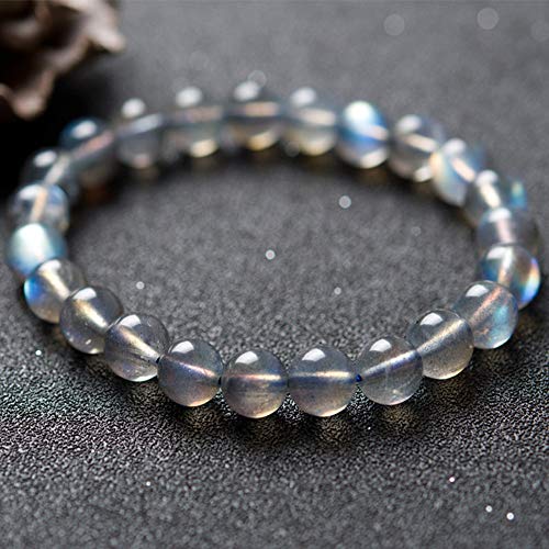 Pulsera piedra de luna para hombres y mujeres, pulseras de piedra natural, gris azul de luz de la luna joyería cristalina, Significado Salud y Riqueza