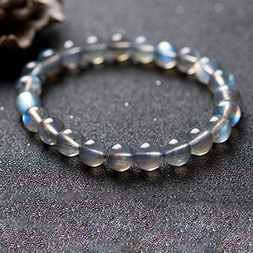 Pulsera piedra de luna para hombres y mujeres, pulseras de piedra natural, gris azul de luz de la luna joyería cristalina, Significado Salud y Riqueza