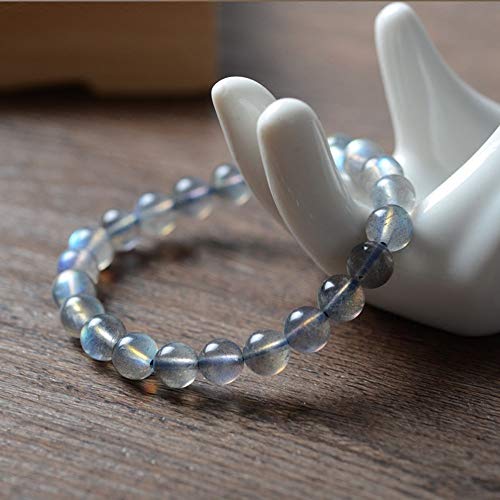 Pulsera piedra de luna para hombres y mujeres, pulseras de piedra natural, gris azul de luz de la luna joyería cristalina, Significado Salud y Riqueza