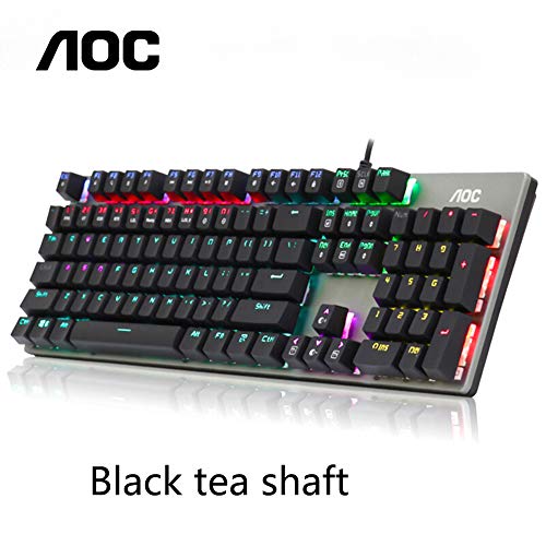 PURATEN Teclado con cable, 104 teclas de metal RGB retroiluminado, teclado para juegos, sensación mecánica, USB con cable, teclado para juegos con luz para trabajar o jugar, No cero., 3, Tamaño libre