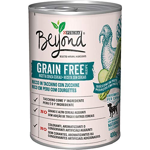 Purina Beyond - Humido para Perro Grain Free Boquillas de paté con Pavo y azúcar, 12 latas de 400 g Cada uno, 12 Unidades de 400 g