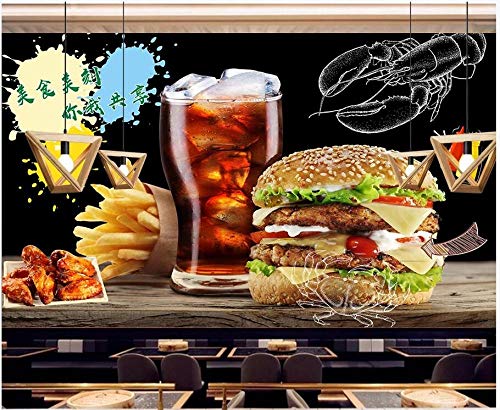 QFAZO Papel tapiz 3d foto personalizada Bread Burger Restaurant Tooling sobre fondo negro decoración del hogar sala de estar papel tapiz para paredes, 400x280 cm (157,5 por 110,2 pulgadas)