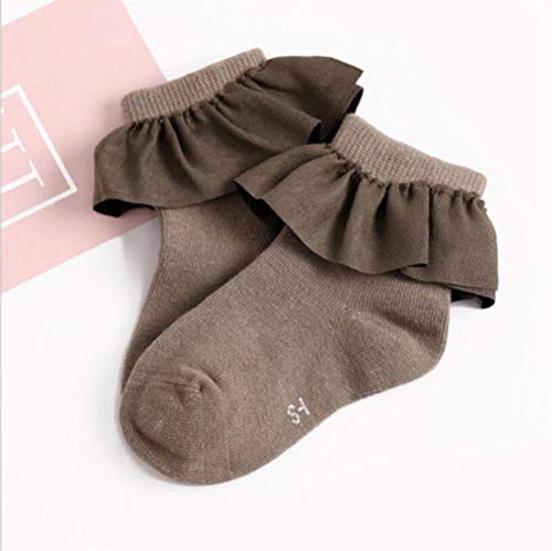 QIANHUA 5pcs Calcetines Cortos para niños con Ribete de Encaje Calcetines Divertidos y Felices de Punto para bebés recién Nacidos para niñas de 2 a 8 años, café, L