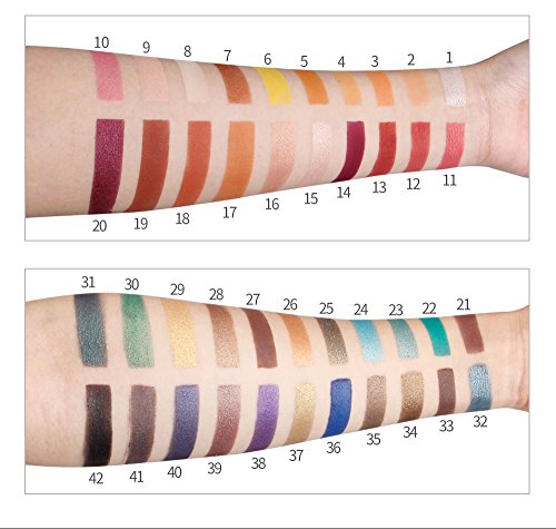 QIBEST Paleta de sombras de ojos 42 colores sombra de ojos Powder Make Up Waterproof Matte and Shimmers Paleta de sombras de ojos altamente pigmentadas