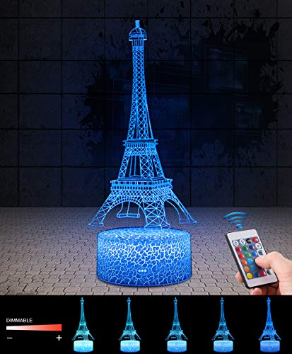 QiLiTd LED Lámpara de Mesa 3D Torre Eiffel con Control Remoto Sensor Tacto, Regulable Lámpara de Noche Atmósfera Modo RGB, Decoracion Cumpleaños, Navidad Regalos de Mujer Bebes Hombre Niños Amigas