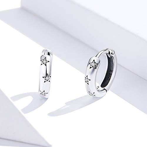 Qings Mujeres Hipoalergénicos Aros Pendientes, Plata de Ley 925 Pendientes con Brillante Circonita y Estrellas Joyería de Moda para Mujer Niñas Regalo de Cumpleaños Navidad