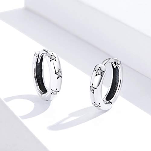 Qings Mujeres Hipoalergénicos Aros Pendientes, Plata de Ley 925 Pendientes con Brillante Circonita y Estrellas Joyería de Moda para Mujer Niñas Regalo de Cumpleaños Navidad