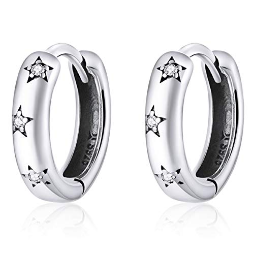 Qings Mujeres Hipoalergénicos Aros Pendientes, Plata de Ley 925 Pendientes con Brillante Circonita y Estrellas Joyería de Moda para Mujer Niñas Regalo de Cumpleaños Navidad