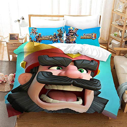 Qingxsm Funda nordica (105cm Cama) Juegos de Cama 3 Piezas - Clash of Royale, 1 Funda de Nórdica 135x200 cm y 2 Fundas de Almohada 50x75 cm con Cremallera Microfibra Funda nórdica