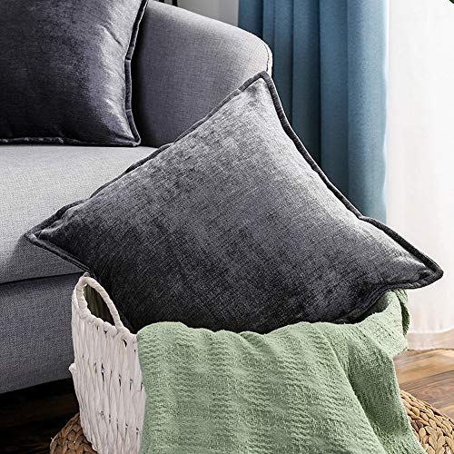 QINUO Home - Fundas de almohada decorativas suaves de chenilla de terciopelo, cuadradas, fundas de cojín de sofá, 2 unidades, 45 cm x 45 cm, gris oscuro, 18 "x 18"