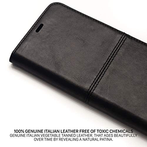 QIOTTI Funda Compatible para Galaxy S10 Cuero auténtico Italiano con RFID protección Soporte Plegable Ranuras para Tarjetas Cierre magnético (Smart Black)