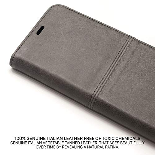 QIOTTI Funda Compatible para iPhone 11 Pro Cuero auténtico Italiano con RFID protección Soporte Plegable Ranuras para Tarjetas Cierre magnético (Smart Grey)