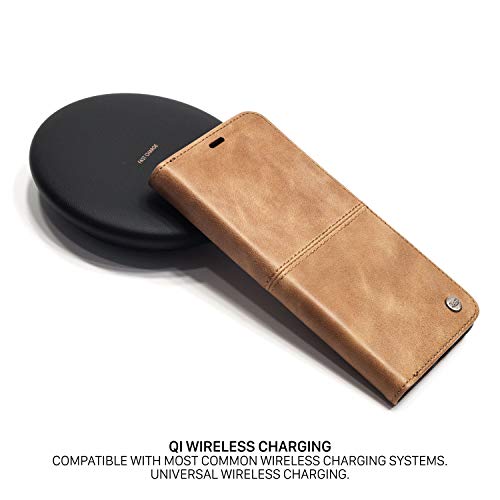 QIOTTI Funda Compatible para iPhone XS MAX Cuero auténtico Italiano con RFID protección Soporte Plegable Ranuras para Tarjetas Cierre magnético (Smart Brown)