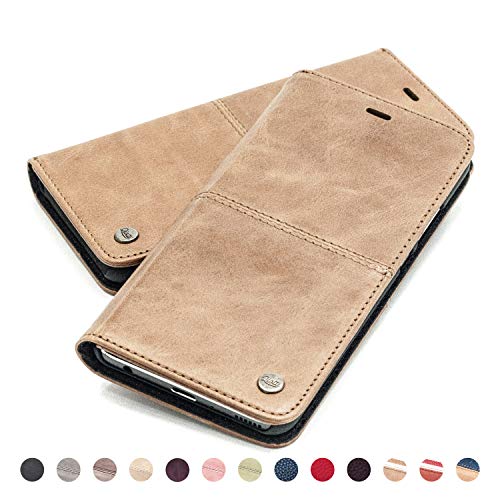 QIOTTI Funda Compatible para iPhone XS MAX Cuero auténtico Italiano con RFID protección Soporte Plegable Ranuras para Tarjetas Cierre magnético (Smart Brown)