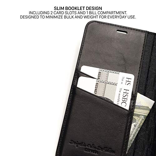 QIOTTI Funda Compatible para iPhone XS y iPhone X Cuero auténtico Italiano con RFID protección Soporte Plegable Ranuras para Tarjetas Cierre magnético (Smart Black)