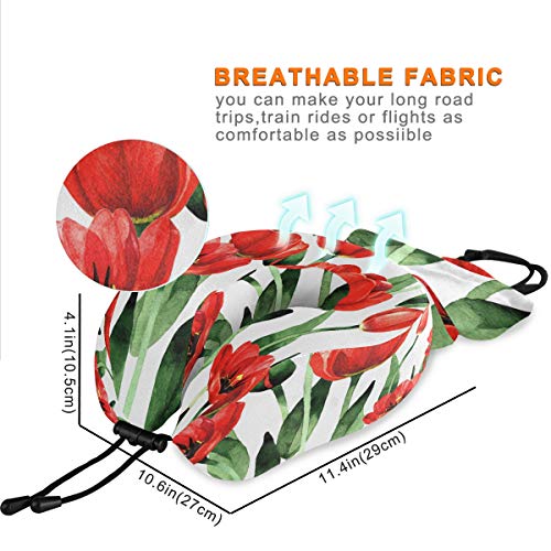 QMIN Almohada de Viaje Arte Pintura Amapola Hojas Florales, Espuma viscoelástica Cuello Almohada Apoyo, Forma de U Almohada ergonómica Cuello cojín, Kit de Viaje para Largo Haul Aviones Coche Tren