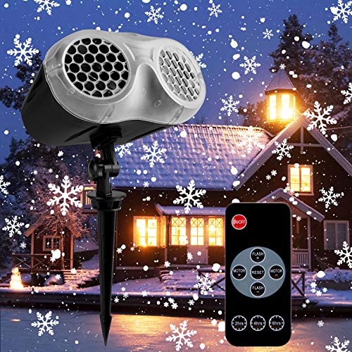 Qomolo Luces de Proyector de Navidad Luz de Copo de Nieve Impermeable IP65 Interior y Exterior con Control Remoto,para Decoración para Fiesta,Navidad,Festivos,Boda