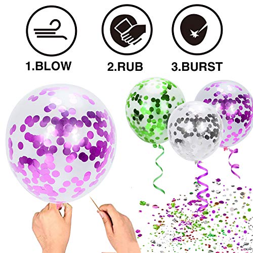 Qpout 62 Piezas 12 Pulgadas Flash Globos metálicos Globos de Confeti de látex Globos de Helio Verde Plateado púrpura Suministros de Fiesta para Sirena océano mar Pescado Fiesta