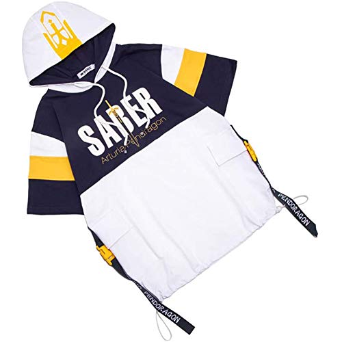 QQA Fate/Stay Night Altria Pendragon Sudadera Casual Manga Corta + Pantalones Cortos Sudadera con Capucha para Uso Diario,Blanco,XXL