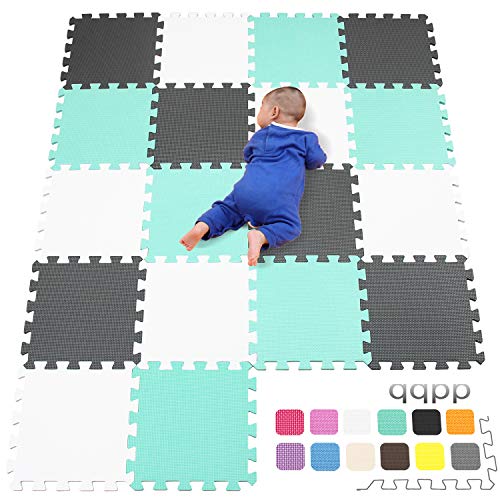 qqpp Alfombra Puzzle para Niños Bebe Infantil - Suelo de Goma EVA Suave. 18 Piezas (30*30*1cm), Blanco,Verde,Gris. QQC-AHLb18N