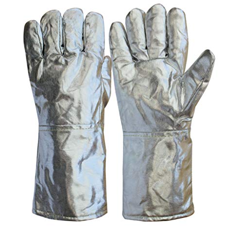 QUAS Guantes de Aluminio de Alta Resistencia a la Temperatura, Retardante de Llama, Olor, Cinco Dedos, Guantes, a Prueba de Fuego, 1000 Grados