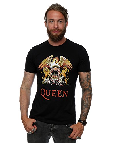 Queen hombre Crest Logo Camiseta Large Negro