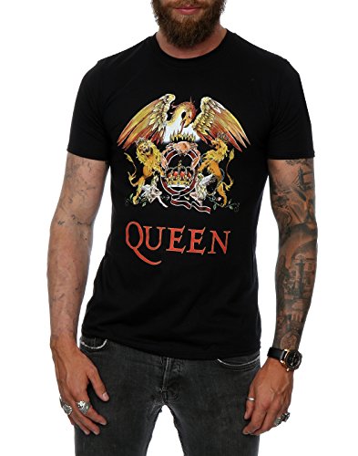 Queen hombre Crest Logo Camiseta Large Negro