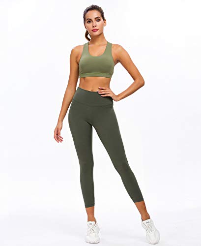 QUEENIEKE Leggins de Yoga para Mujer Pantalones de Talle Alto con Bolsillos Mallas Suaves de Control de Vientre para Yoga color Verde mar profundo Talla M