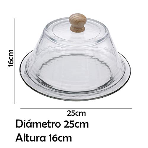 Quesera Redonda Totalmente de Cristal – Caja Queso Base y Tapa de Cristal – Ideal para Conservar Frescos Tus Quesos - Diámetro Ø 25cm