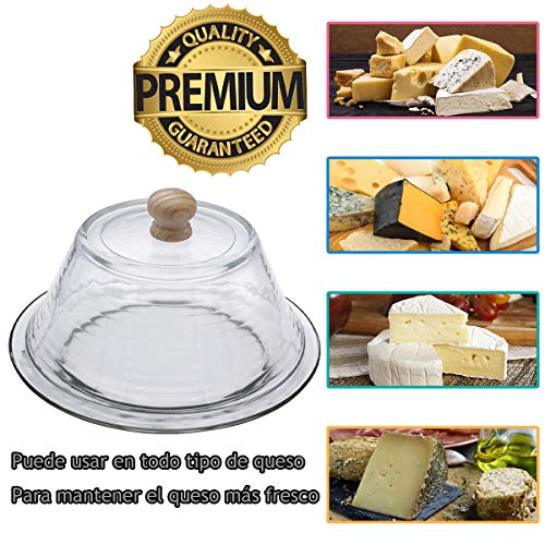 Quesera Redonda Totalmente de Cristal – Caja Queso Base y Tapa de Cristal – Ideal para Conservar Frescos Tus Quesos - Diámetro Ø 25cm